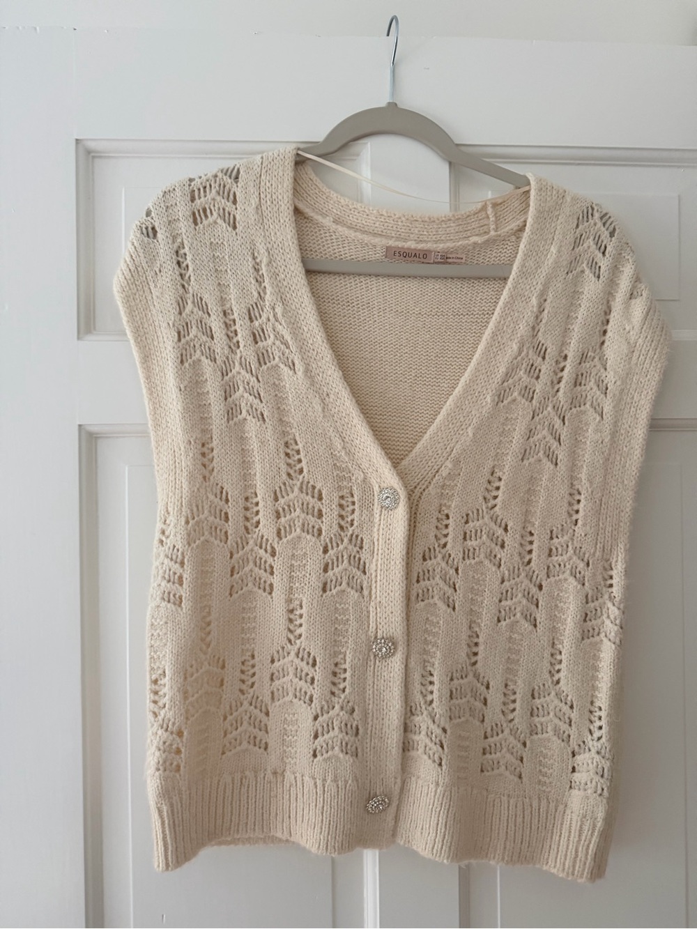 Esqualo Cream Open-Knit Button Cardigan Vests
